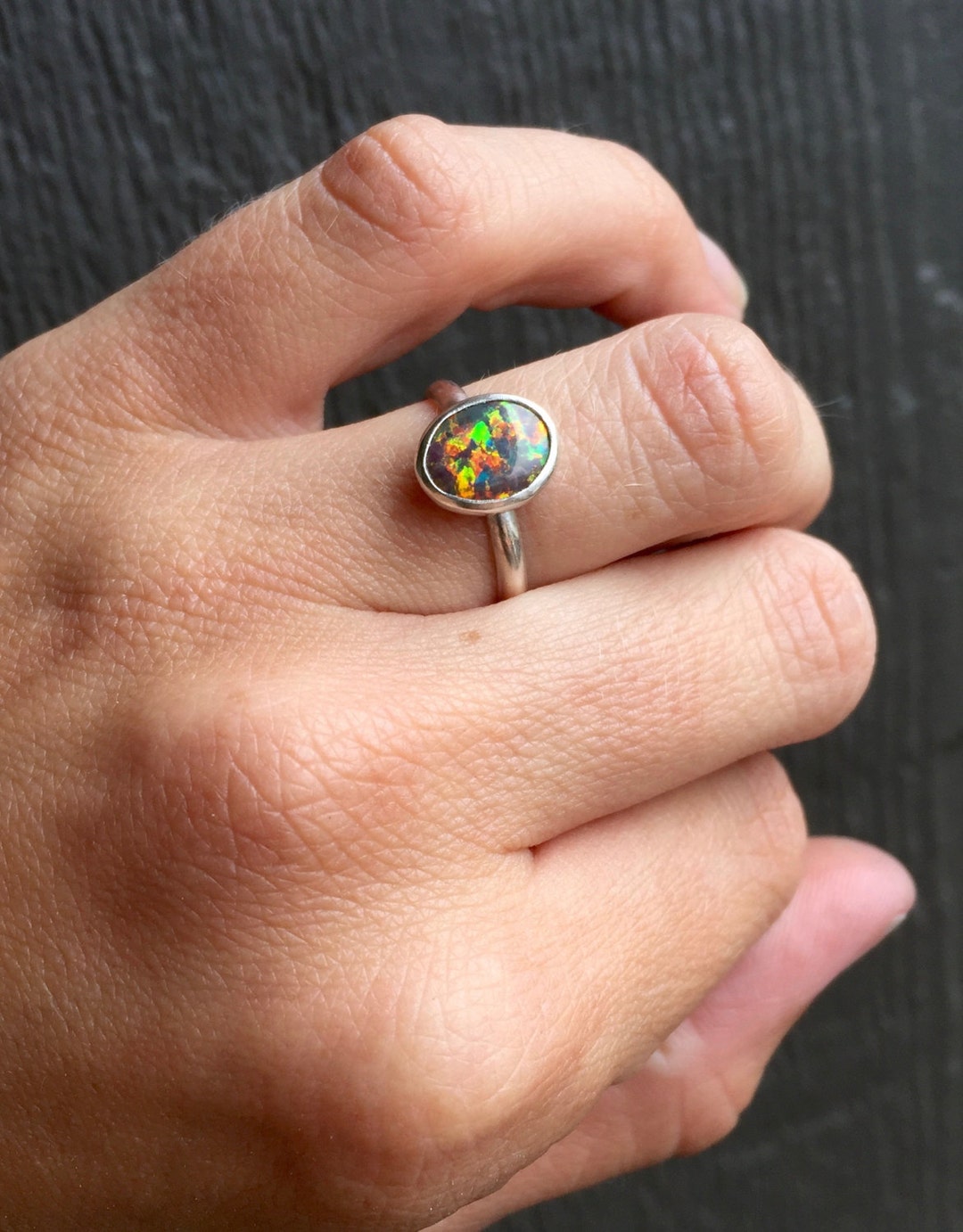 メキシコ　リング　mexico oval jewelry 925 オーバル Fiery Multicolored Oval Mexican Opal Sterling Silver Ring | Opal