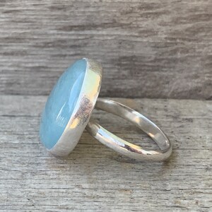 Large Round Blue Aquamarine Sterling Silver Ring Made to Order Ring March Birthstone Ring Blue Stone Ring Gifts for Her Boho image 3