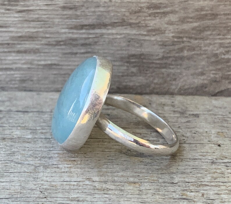 Large Round Blue Aquamarine Sterling Silver Ring Made to Order Ring March Birthstone Ring Blue Stone Ring Gifts for Her Boho image 3