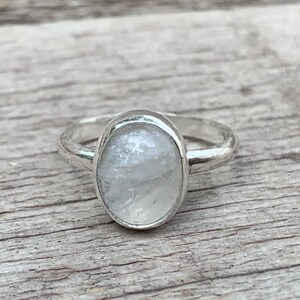 Minimalist Elegant Solitaire Oval Moonstone Birthstone Ring in Sterling Silver Moonstone Ring Solitaire Ring Boho Moon Ring Rocker image 2