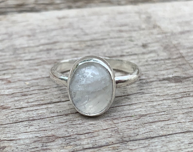 Minimalist Elegant Solitaire Oval Moonstone Birthstone Ring in Sterling Silver Moonstone Ring Solitaire Ring Boho Moon Ring Rocker image 2