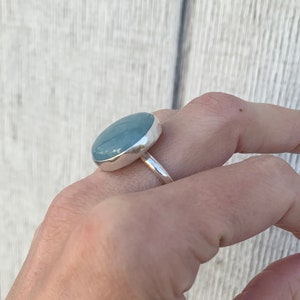 Large Round Blue Aquamarine Sterling Silver Ring Made to Order Ring March Birthstone Ring Blue Stone Ring Gifts for Her Boho image 6