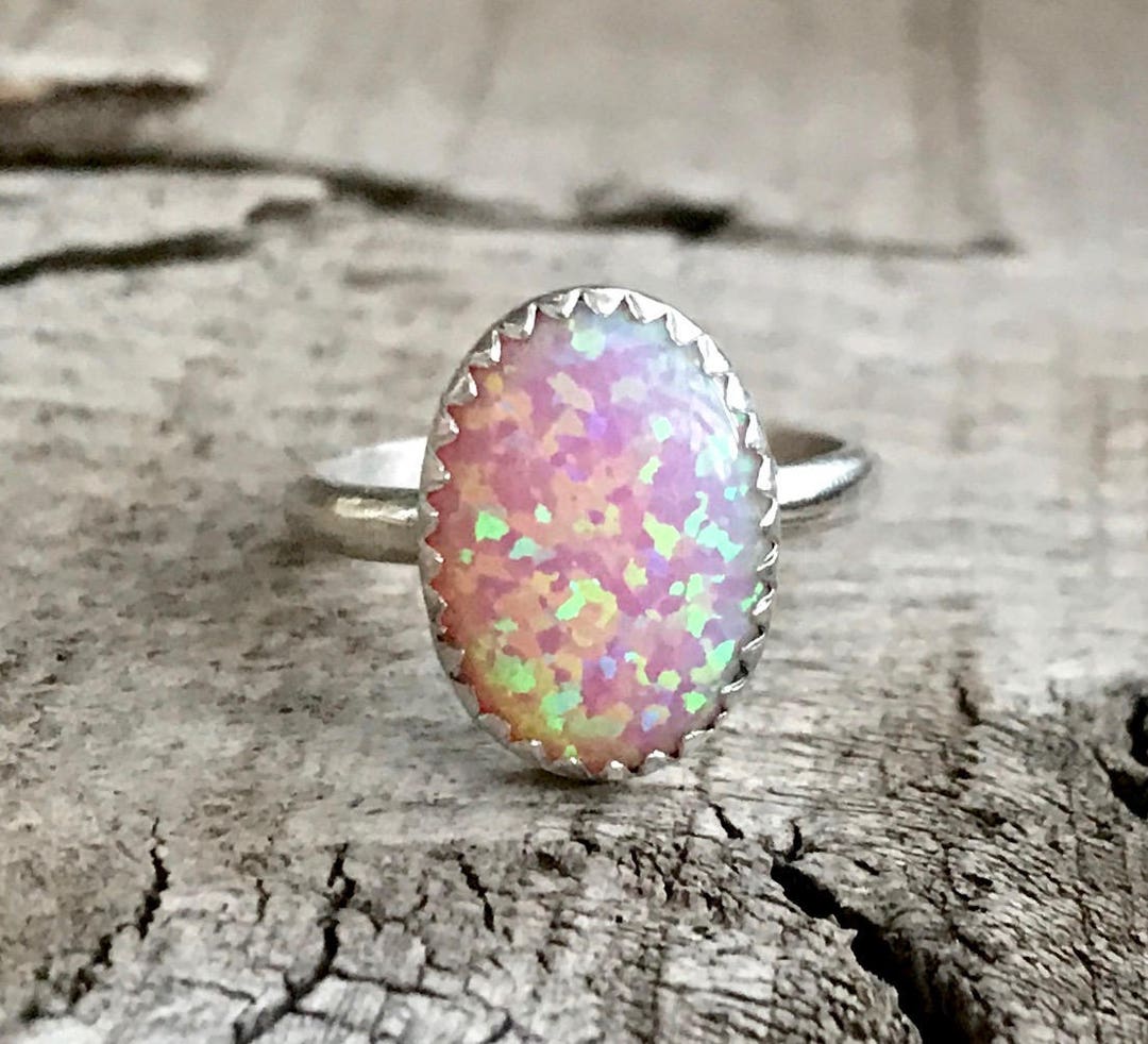 Large Oval Simulated Pink Opal Elegant Birthstone Ring in - Etsy