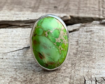 Green Oval Ocean Jasper Sterling Silver Ring | Boho | Jasper Ring | Beachy | Silver Ring | Ocean Jasper Ring | Mermaid Jewelry