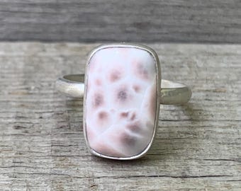Cushion Cut Romantic Light Pink Thomsonite Sterling Silver Ring Sizes 6-7 | Rectangle Pink Stone Ring |
