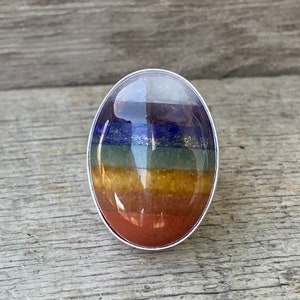 7 Gemstone Rainbow Sterling Silver Statement Ring | Chakra Ring | Pride Ring | Pride Jewelry | Multi Colored Ring | Rainbow Ring | Boho
