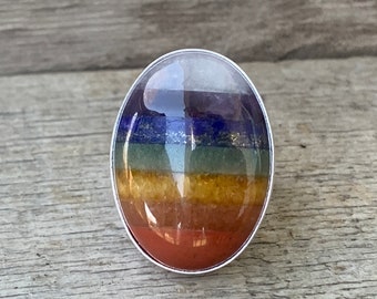 7 Gemstone Rainbow Sterling Silver Statement Ring | Chakra Ring | Pride Ring | Pride Jewelry | Multi Colored Ring | Rainbow Ring | Boho