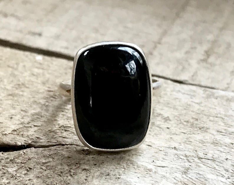 Large Cushion Cut Black Onyx Sterling Silver Ring Onyx Ring Rocker Edgy Gifts for Her Black Gemstone Ring Made to Order image 2