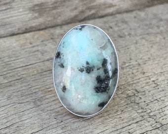 Oval MultiColored Kiwi Jasper Sterling Silver Ring | Light Blue Jasper Ring | Light Blue Stone Ring | Made to Order | Gifts for Her | Boho