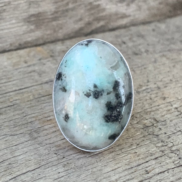 Oval MultiColored Kiwi Jasper Sterling Silver Ring | Light Blue Jasper Ring | Light Blue Stone Ring | Made to Order | Gifts for Her | Boho