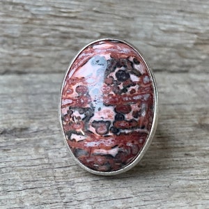 Edgy Red Orange Oval Leopard Skin Jasper Sterling Silver Ring | Jasper Ring | Multi Colored Jasper Ring | Choose Your Stone | Healing Stone