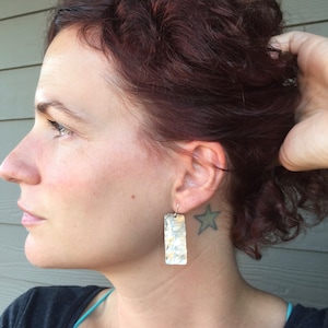 Sterling Silver Hammered Rectangle Dangle Drop Statement Earrings | Geometric Earrings | Silver Earrings | Hammered Silver Earrings