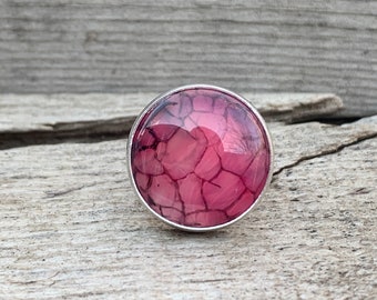 Edgy Round Hot Pink and Black Dragon Vein Agate Sterling Silver Ring | Dragon Ring | Agate Ring | Gifts for Her | Made to Order