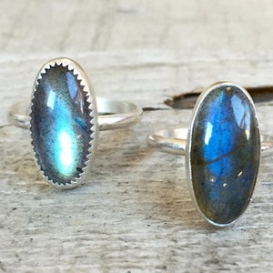 Elongated Oval Flashy Blue Labradorite Sterling Silver Ring of Protection | Labradorite Ring | Silver Ring | Energy Stone Ring | Boho