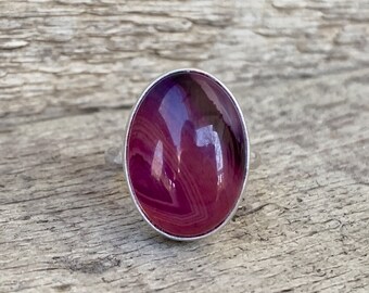 Purple Swirly Striped Agate Sterling Silver Ring | Agate Ring | Choose Your Stone | Gifts for Her | Boho | Purple Stone Ring | Made to Order