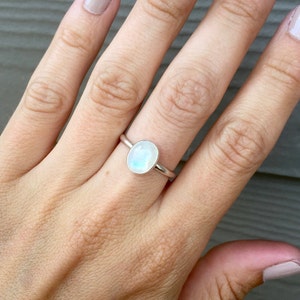 Minimalist Elegant Solitaire Oval Moonstone Birthstone Ring in Sterling Silver Moonstone Ring Solitaire Ring Boho Moon Ring Rocker image 5