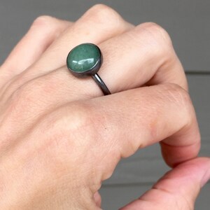 Elegant Round Emerald Green Aventurine Solitaire Ring in Dark Patina or Oxidized Sterling Silver Gunmetal Aventurine Ring Boho image 4