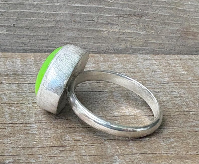 Made to Order Large Oval Neon Green Jadeite Sterling Silver Ring | Made to Order | Green Stone Ring | Jade Ring | Boho | 90s Jewelry image 6