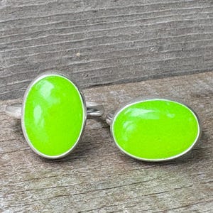 Made to Order Large Oval Neon Green Jadeite Sterling Silver Ring | Made to Order | Green Stone Ring | Jade Ring | Boho | 90s Jewelry image 2
