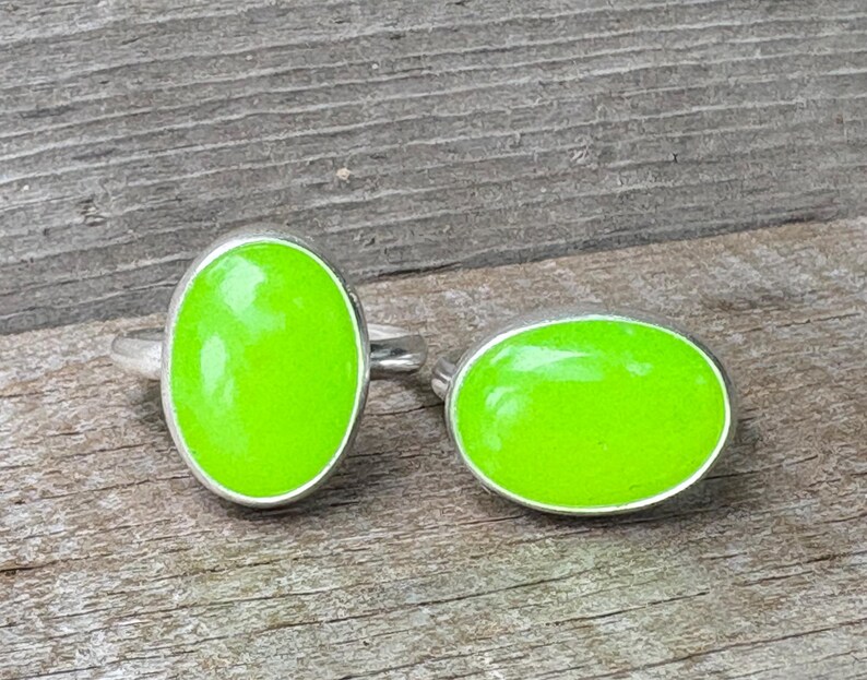 Made to Order Large Oval Neon Green Jadeite Sterling Silver Ring | Made to Order | Green Stone Ring | Jade Ring | Boho | 90s Jewelry image 2
