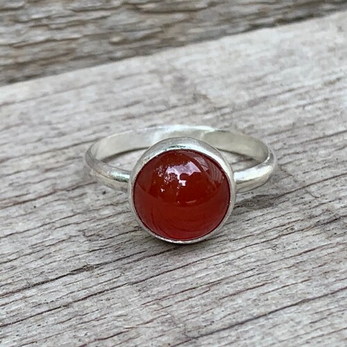 Elegant Blood Red Carnelian Solitaire Sterling Silver Ring | Red
