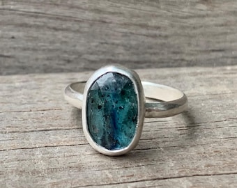 Elegant Faceted Blue Kyanite Sterling Silver Ring Size 5.5-6.5 | Blue Crystal Ring | Boho | Blue Stone Ring | Cleansing Stone Ring