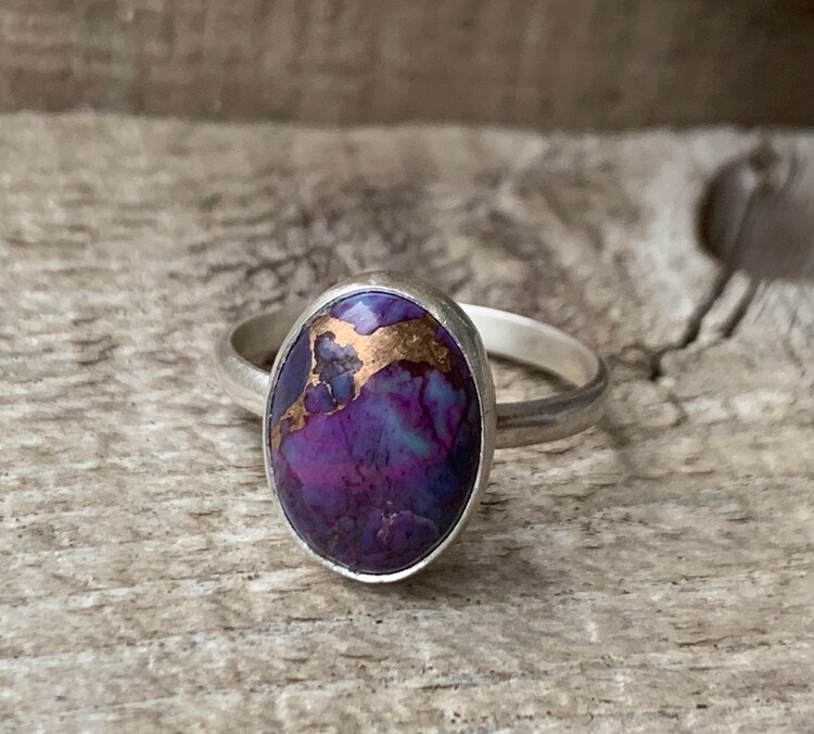 Purple Copper Turquoise Oval Gemstone 925 Sterling Silver Handmade Ring Jewelry Purple Copper Turquoise Oval Gemstone 925 Sterling Silver Handmade Ring Jewelry