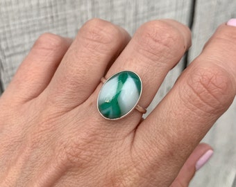 Green Swirly Striped Agate Sterling Silver Ring | Agate Ring | Choose Your Stone | Gifts for Her | Boho | Green Stone Ring | Made to Order