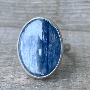 Oval Luminescent Blue Kyanite Sterling Silver Ring | Elegant Ring | Blue Gemstone Ring | Kyanite Ring | Cleansing Stone Ring