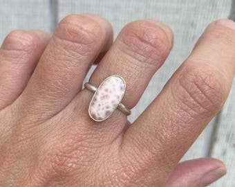 Oval Soft Pink Thomsonite Sterling Silver Ring Size 7-8 | Oval Pink Stone Ring | Gifts for Her | Romantic Ring