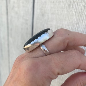 Large Oval Bright Blue Flash Labradorite Sterling Silver Ring with Scallop Setting Large Oval Blue Stone Ring Protection Stone Size 7 image 5