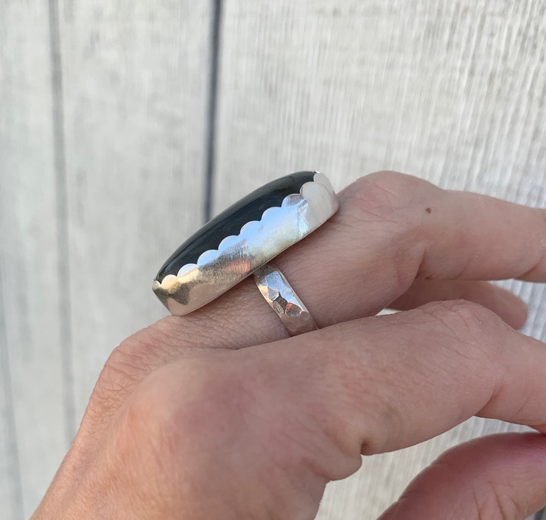 Large Oval Bright Blue Flash Labradorite Sterling Silver Ring with Scallop Setting Large Oval Blue Stone Ring Protection Stone Size 7 image 5
