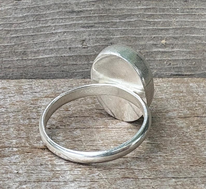 Made to Order Large Oval Neon Green Jadeite Sterling Silver Ring | Made to Order | Green Stone Ring | Jade Ring | Boho | 90s Jewelry image 8