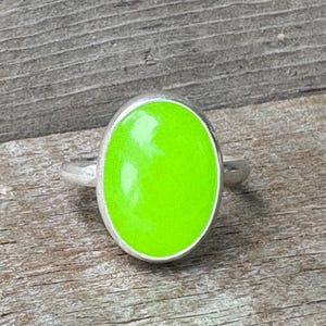 Made to Order Large Oval Neon Green Jadeite Sterling Silver Ring | Made to Order | Green Stone Ring | Jade Ring | Boho | 90s Jewelry image 4