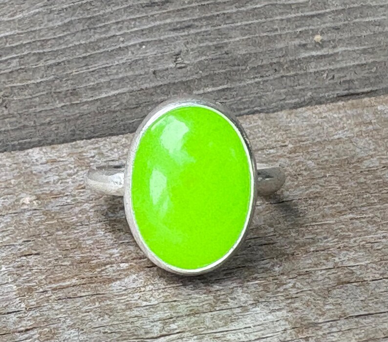 Made to Order Large Oval Neon Green Jadeite Sterling Silver Ring | Made to Order | Green Stone Ring | Jade Ring | Boho | 90s Jewelry image 4