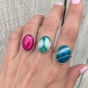 Made to Order Pink Blue or Green Swirly Striped Agate Sterling Silver Ring | Agate Ring | Choose Your Stone | Gifts for Her | Boho