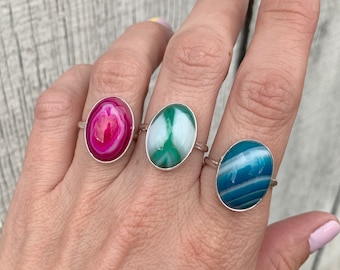 Made to Order Pink Blue or Green Swirly Striped Agate Sterling Silver Ring | Agate Ring | Choose Your Stone | Gifts for Her | Boho