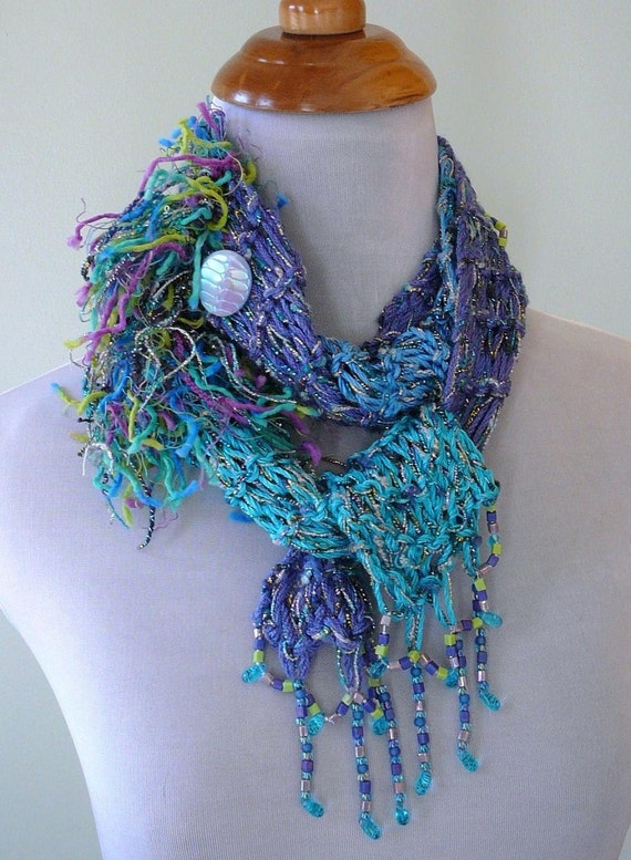 Items similar to Seaside Accessory Scarf with Beaded Fringe ETSY TREASURY CHOICE on Etsy
