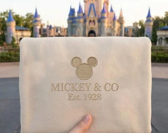 Embroidered Mickey & Co Est. 1928  Sweatshirt, Disney Inspired Embroidery Tee, Disney Fans Gift, Disney Vacation Shirt, Disneyworld Hoodie