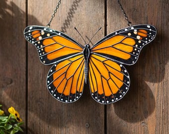 Monarch Butterfly Stained Glass Suncatcher, Handmade Orange Butterfly Window Hanging, Nature Glass Art, Mother's Day Gift, Decor Gift