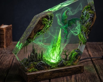 Vuuradem draak harslamp, gamingdecoratie, drakenlamp als Halloweencadeau, harskunst, drakenkunst, drakenstandbeeld, tafellamp, cadeau voor hem