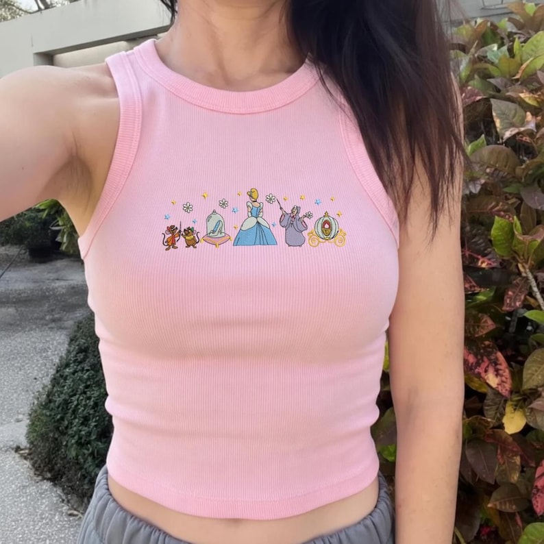 Embroidered Tank Top Cinderella Inspired T-Shirt, Disney Cinderella Shirt, Princess Party Gift, Disney Girls Trip, Disneyworld Y2K, WDW Trip image 3