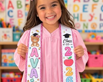 Custom Name Kid Graduation Stole, Grad Gift for Kids, Class of 2026 Kindergarten Stole, Kids Graduation Sash, Preschool Graduation Stole