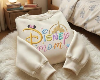 Disney Mom Embroidered Sweatshirt, Minnie Mouse Ears Castle Design, Magical Disney Mama Pullover, Mother's Day Gift for Disney Loving Mom