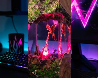 Handmade Resin Dragon Lamp: Fire & Ice Lighting Decor, 3d dragon table lamp, Lighting Home Decor, Valentines gift, resin epoxy