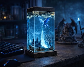 Dragon Resin Night Light, dragon art, dragon statue, Fire Dragon and Ice Dragon Lamp,Table lamp, 3D Dragon, Lighting Home decor,resin art