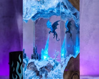 Dragon Resin Lamp Fantasy Night Light, Gift for Him, Personalized Dragon Lamp, Medieval Decor, Unique Boyfriend Gift, Cool Bedroom Light