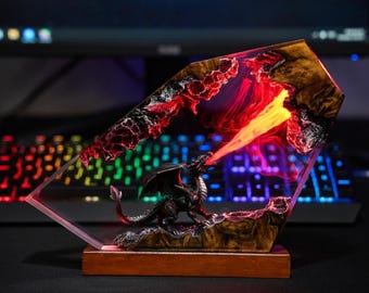 Fire breath dragon resin lamp, resin art, dragon art, gaming decoration, dragon lamp as Halloween gift,dragon statue,table lamp,gift for him