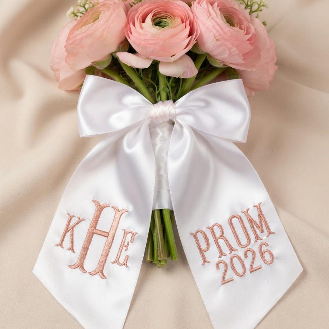 Prom Ribbon Personalized Prom Couple Bouquet Sash, Embroidered Bouquet Wrap, Custom ...