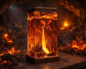Fire breath dragon resin lamp, resin art, dragon art,dragon statue,table lamp,gift for him, gaming decoration, dragon lamp as Halloween gift